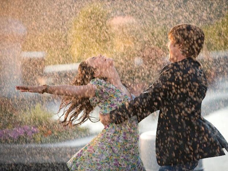 Couple in Rain — White, Joyful