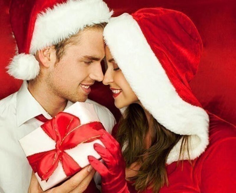 Couple in Santa Hats — Red, Festive