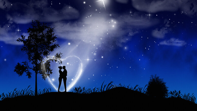 Couple in Silhouette — Blue, Romantic, Night