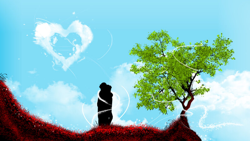 Couple in Silhouette — Blue, Romantic