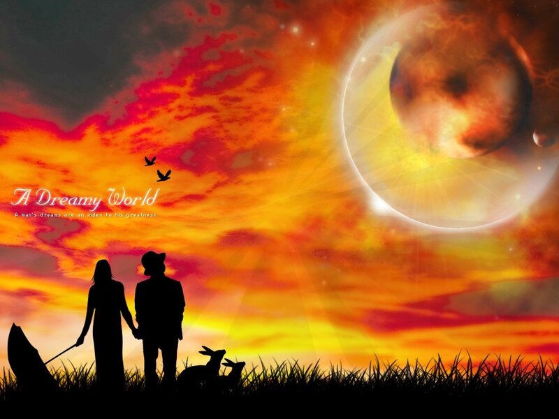 Couple in Silhouette — Orange, Dreamy, Sunset, Digital Art