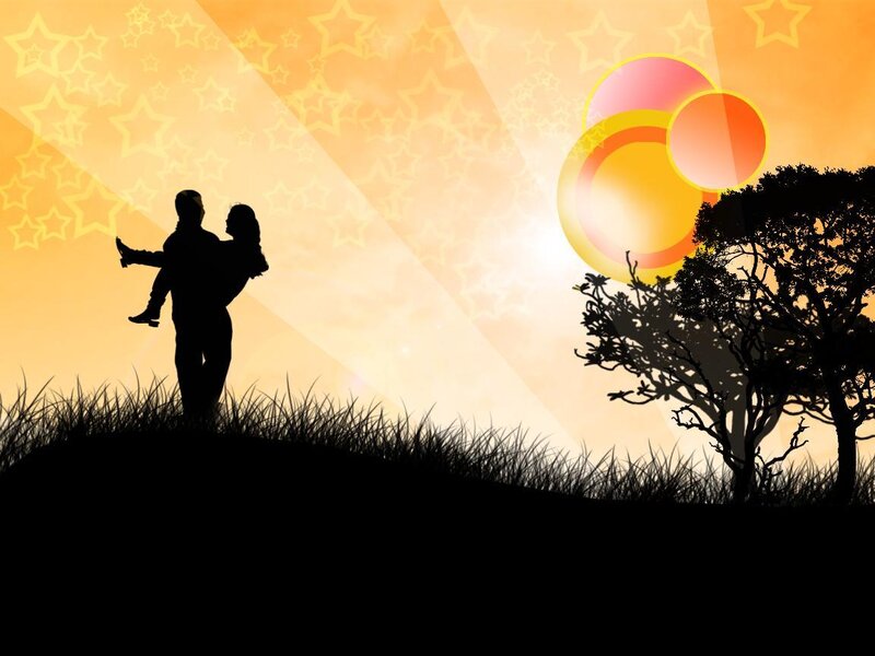 Couple in Silhouette — Orange, Romantic, Sunset, Digital Art