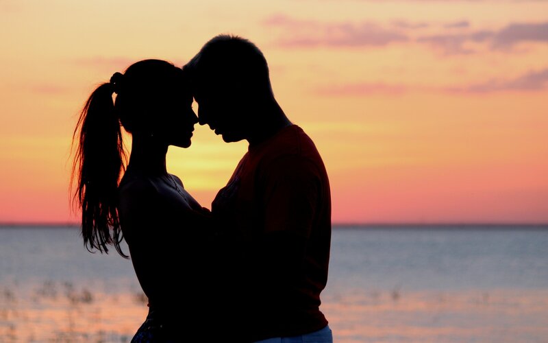 Couple in Silhouette — Orange, Romantic, Sunset