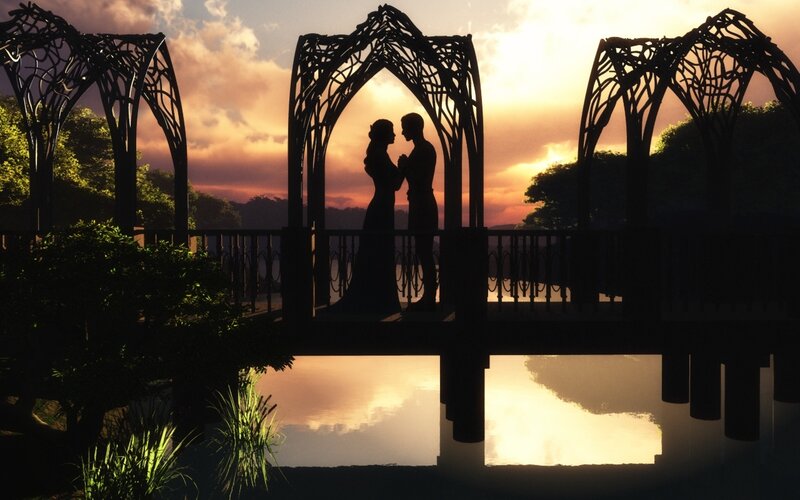 Couple in Silhouette — Orange, Serene