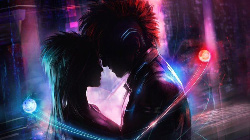 Couple in Silhouette — Purple, Dramatic, Night
