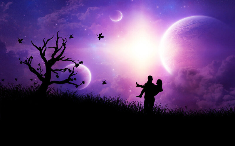 Couple in Silhouette — Purple, Dreamy