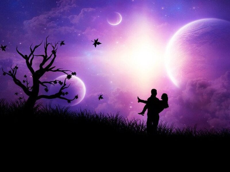Couple in Silhouette — Purple, Romantic, Night