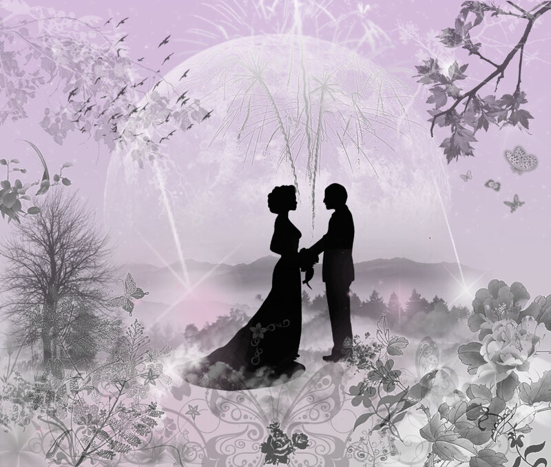 Couple in Silhouette — Purple, Romantic