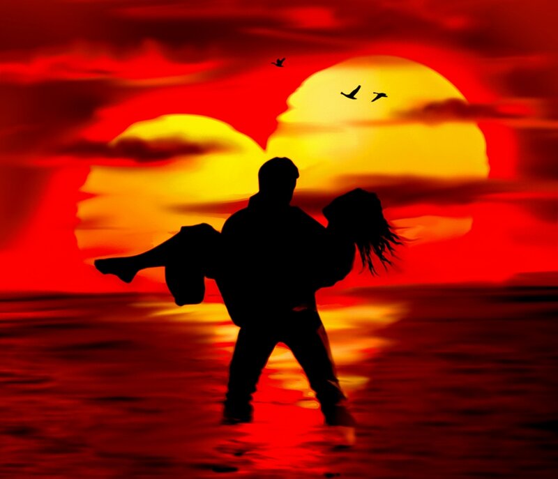 Couple in Silhouette — Red, Dramatic, Sunset