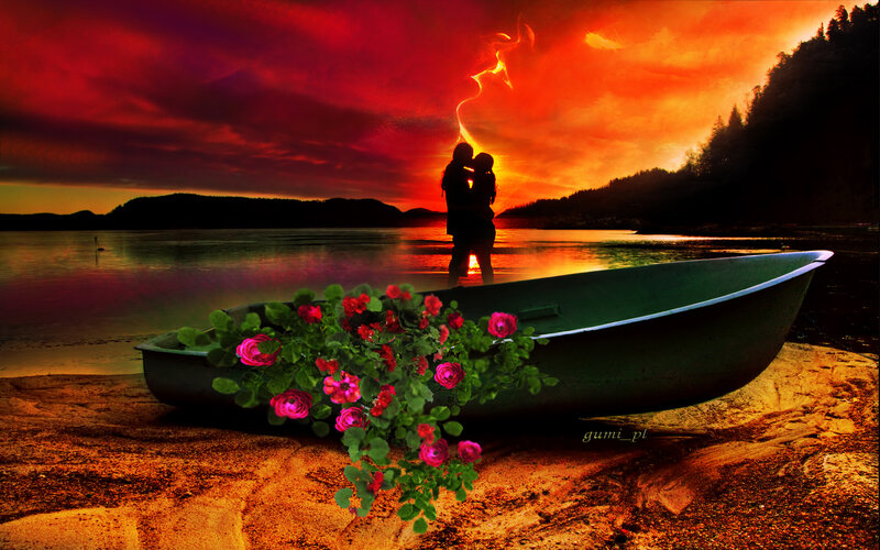 Couple in Silhouette — Red, Dramatic