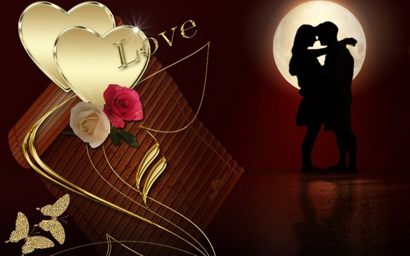 Couple in Silhouette — Red, Romantic, Night