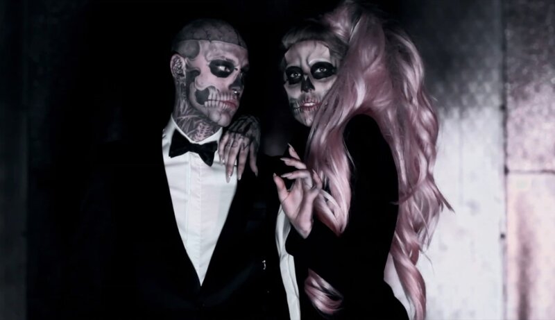 couple in skeleton makeup