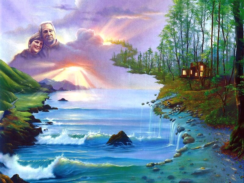 Couple in Sky Above Lake