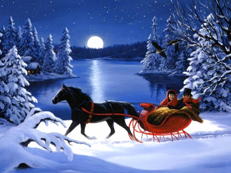 Couple in Sleigh — Blue