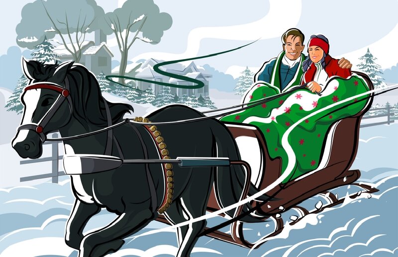 Couple in Sleigh — Green