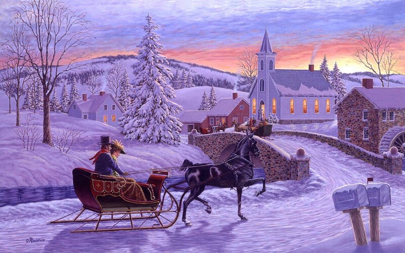 Couple in Sleigh — Purple