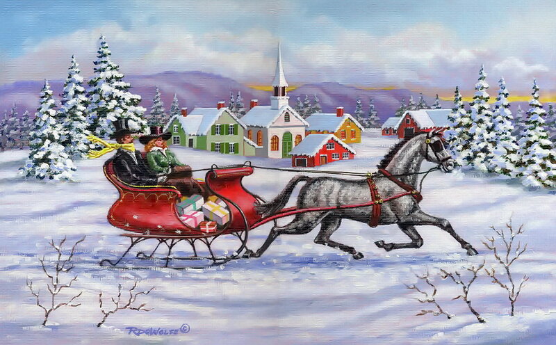 Couple in Sleigh — Red