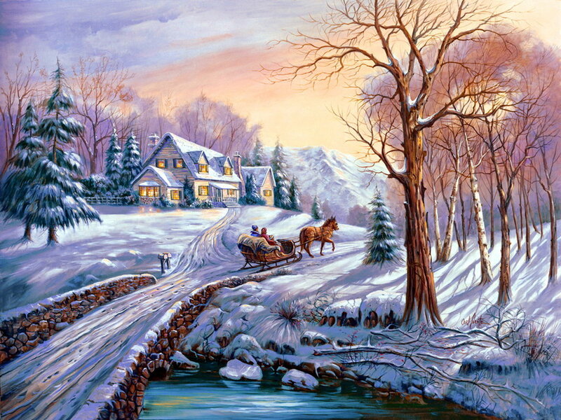 Couple in Sleigh — White, Serene, Winter