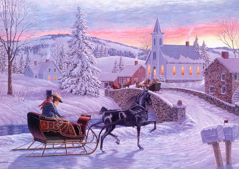 Couple in Sleigh — White