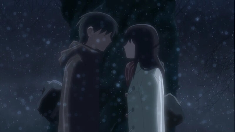 couple in snow at night