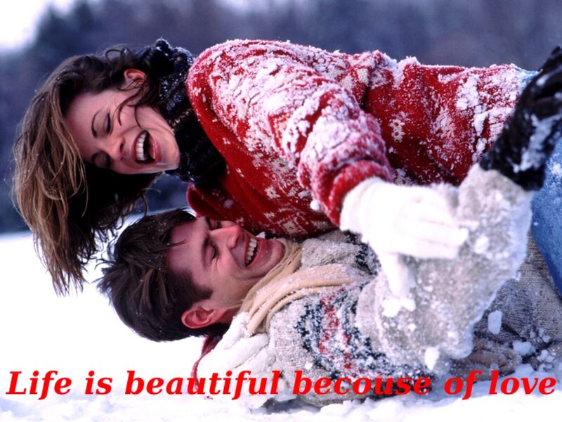 Couple in Snow — White, Joyful