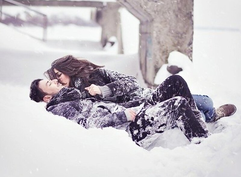 Couple in Snow — White, Peaceful, Winter, Photograph