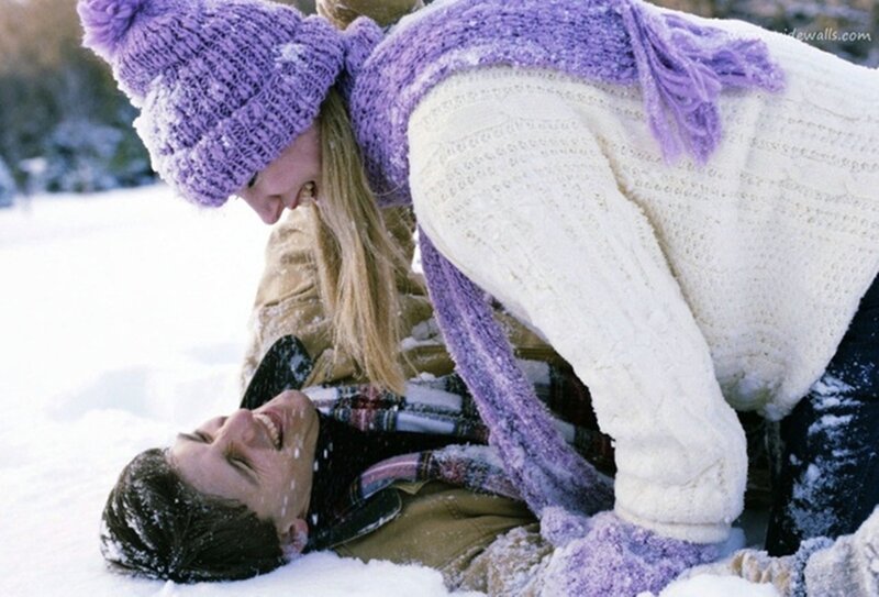 Couple in Snow — White, Playful, Winter