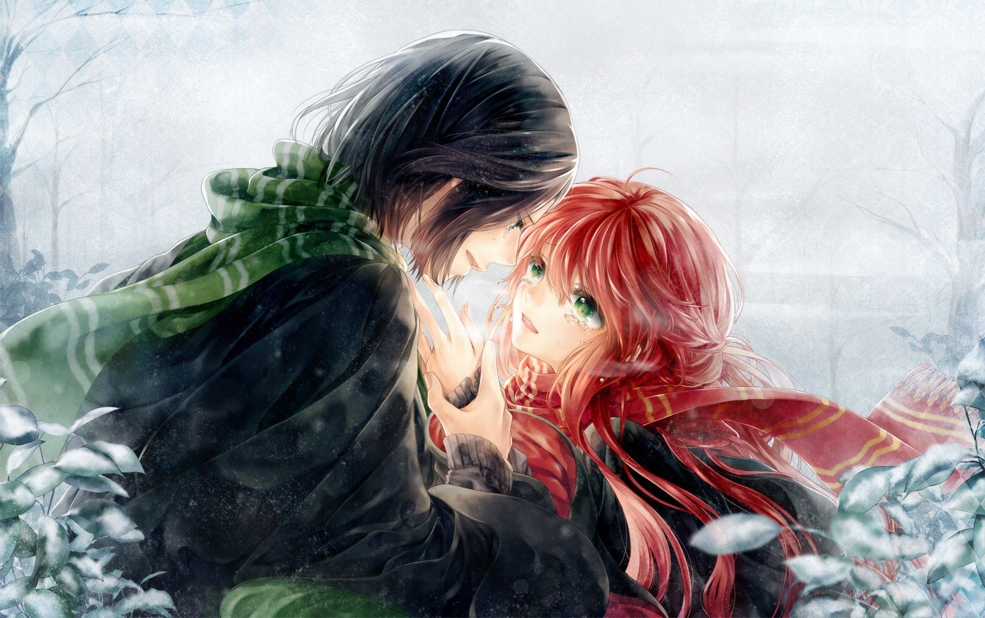 couple in snowy embrace
