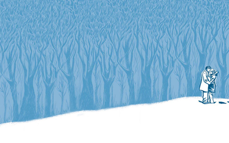 couple in snowy forest