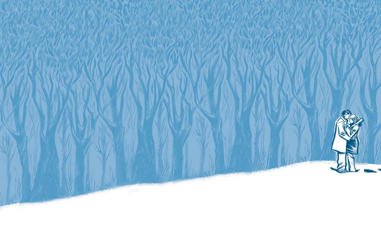 couple in snowy forest