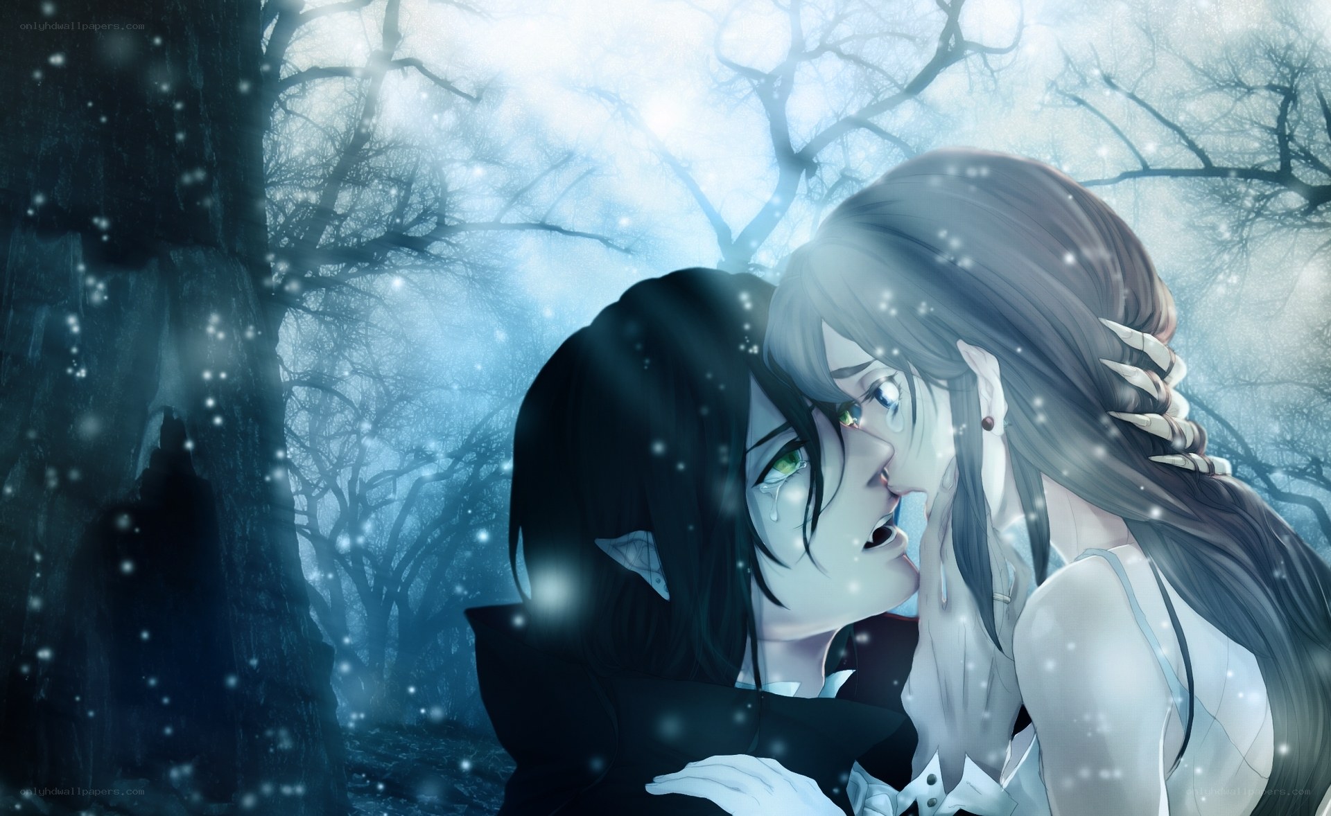 couple in snowy forest