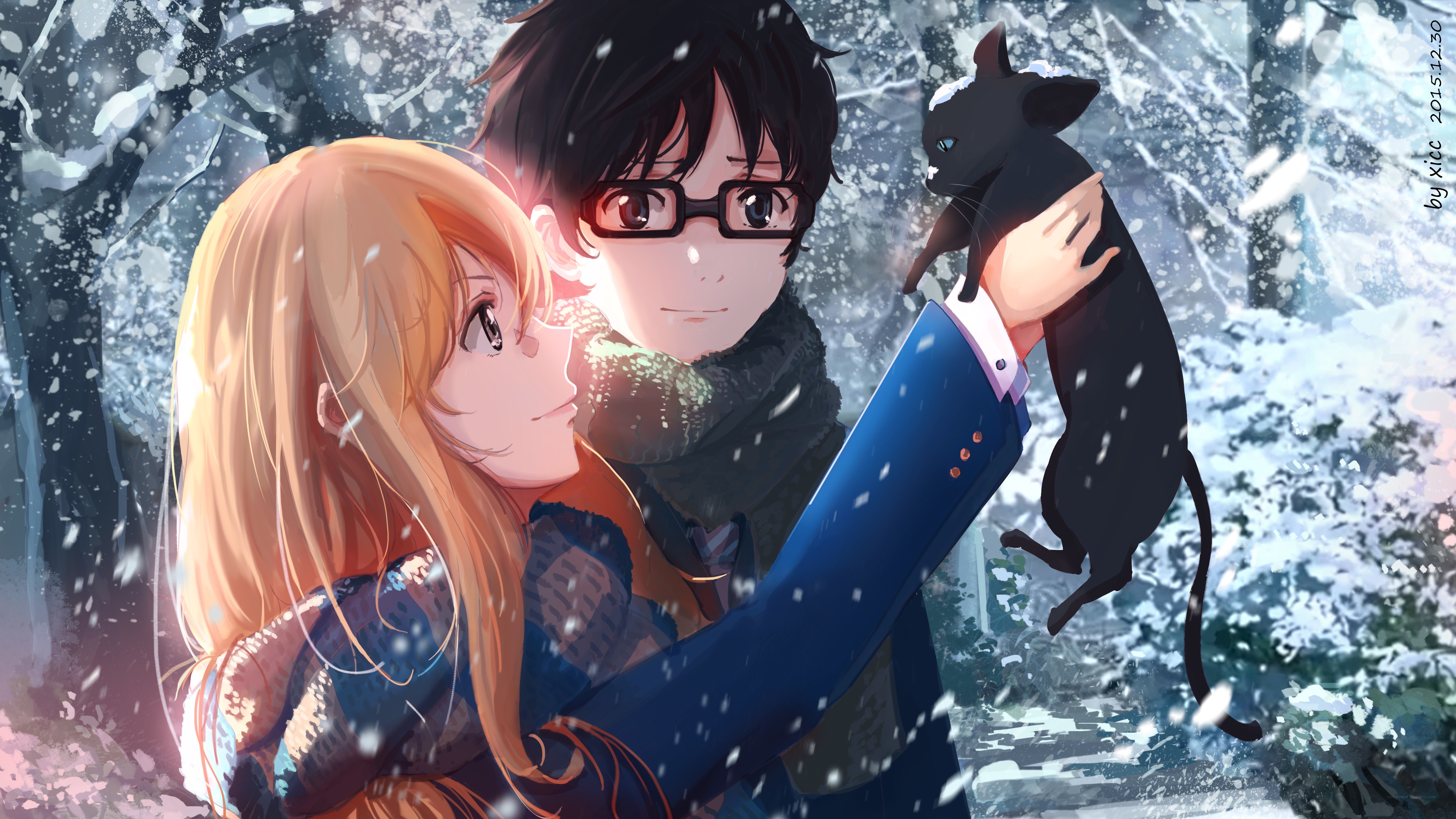 Couple in snowy forest