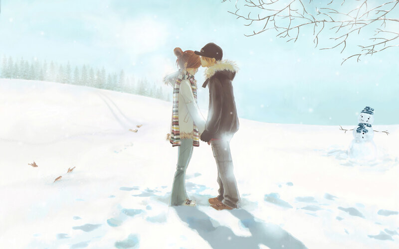 Couple in snowy landscape