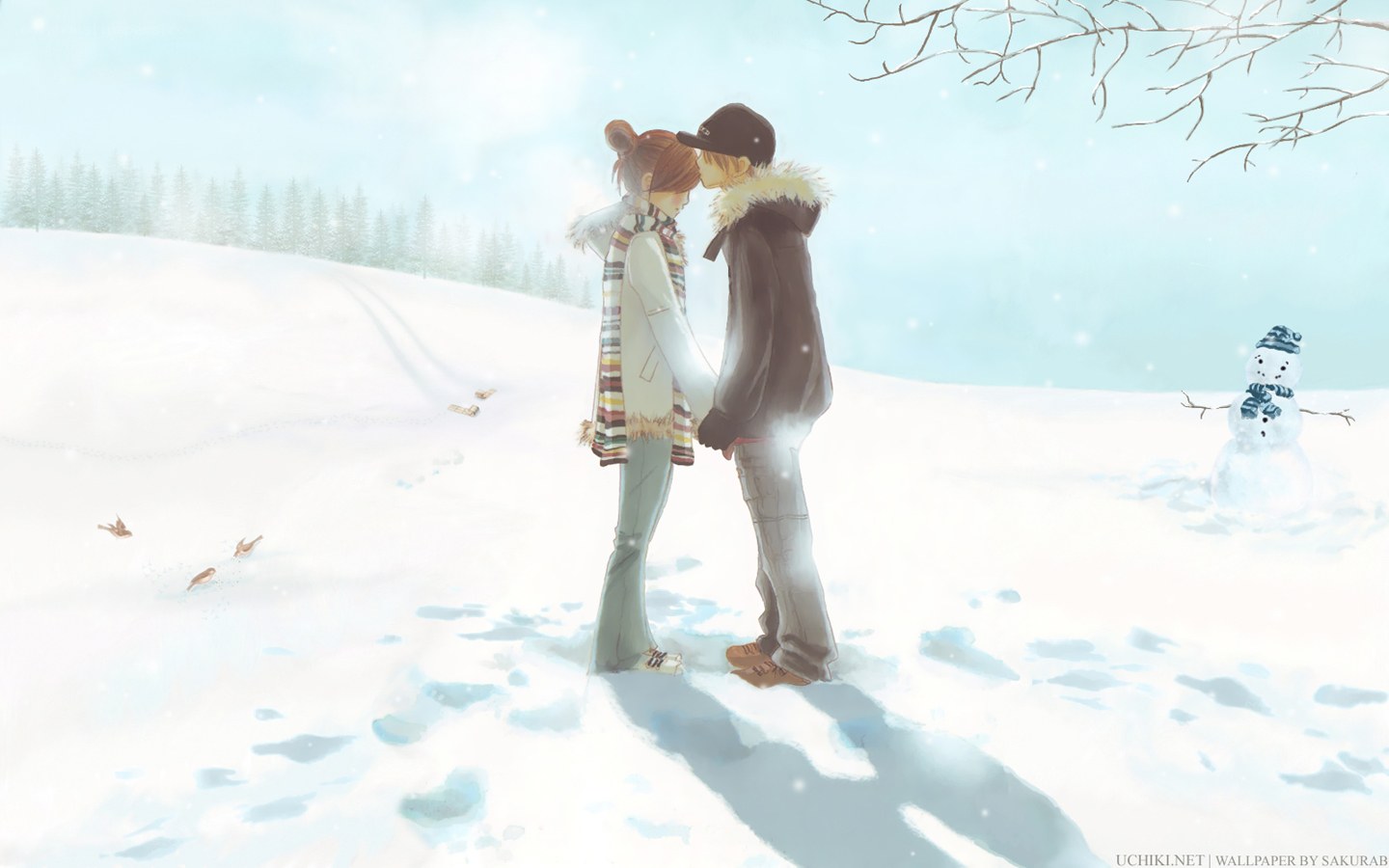 Couple in snowy landscape