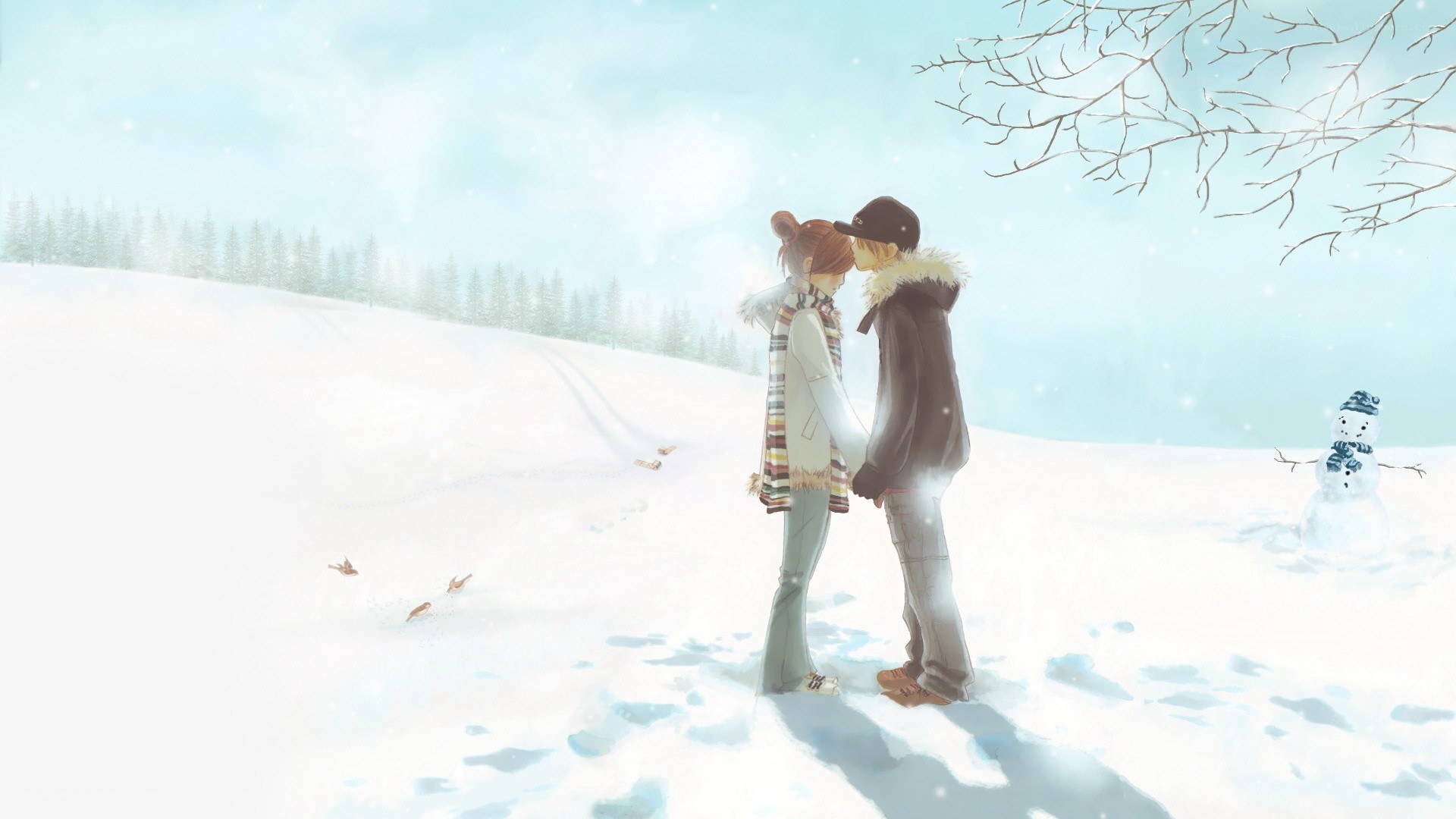 Couple in snowy landscape