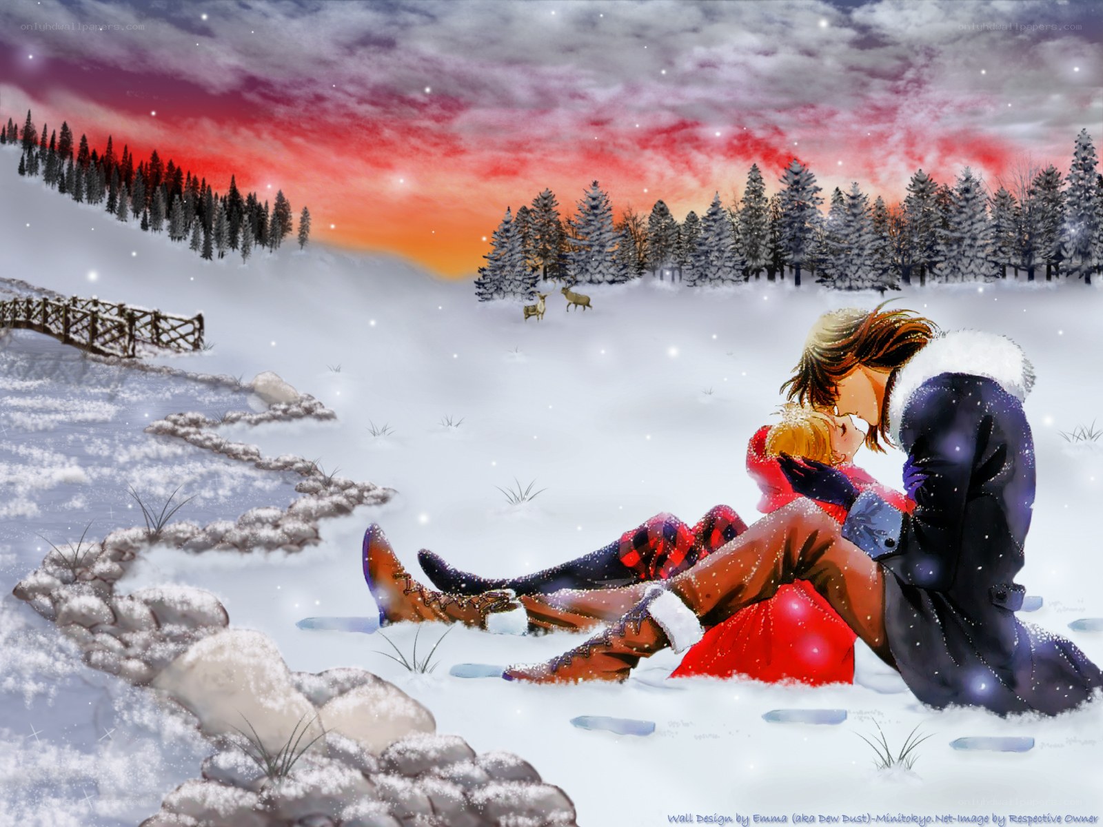 Couple in snowy landscape