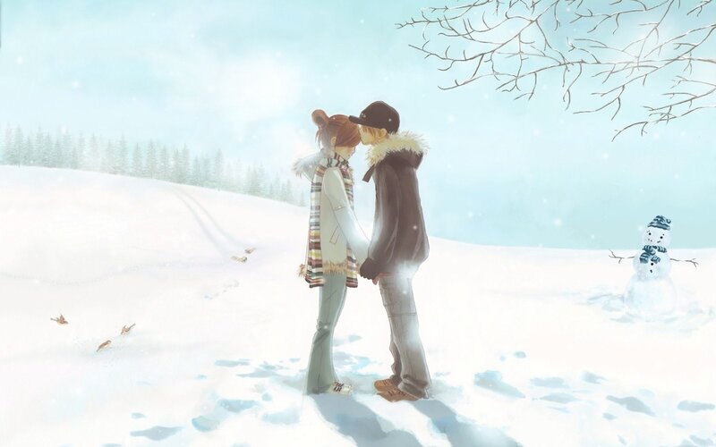 Couple in snowy landscape