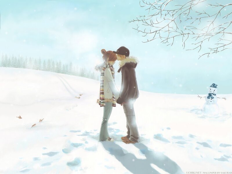 Couple in snowy landscape