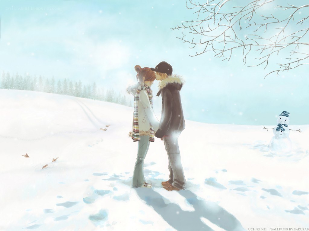 Couple in snowy landscape