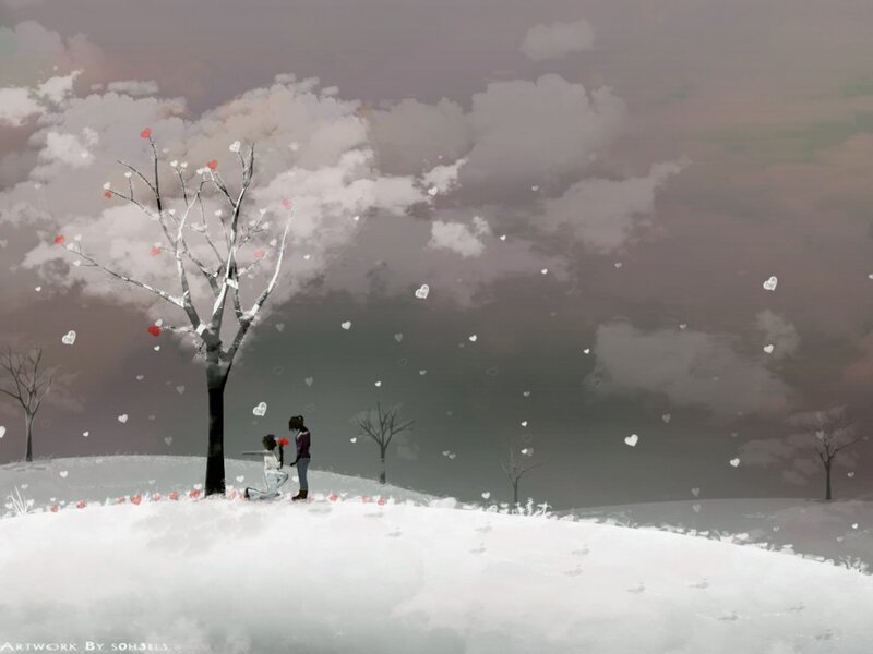 Couple in Snowy Landscape — White