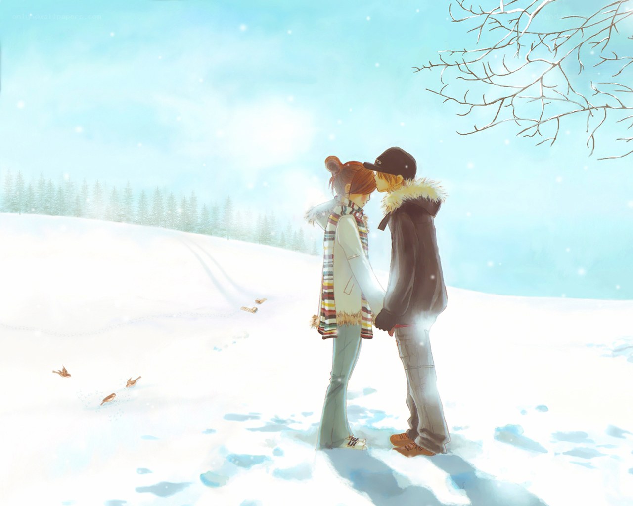Couple in snowy landscape