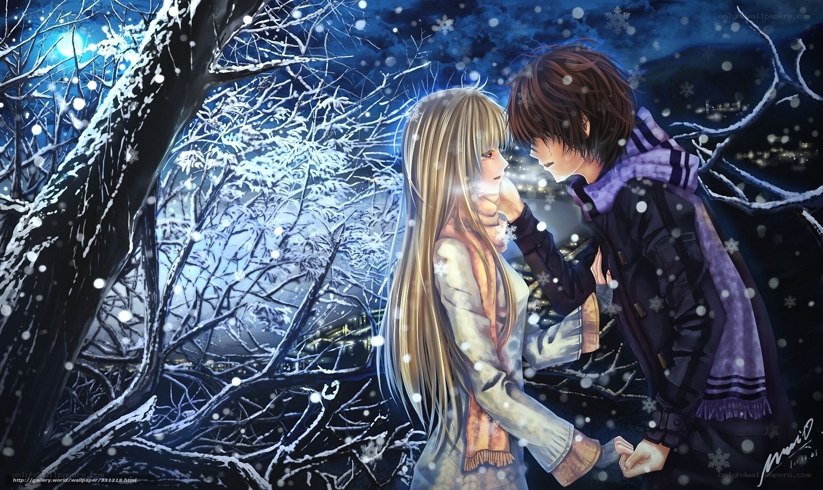 Couple in snowy night