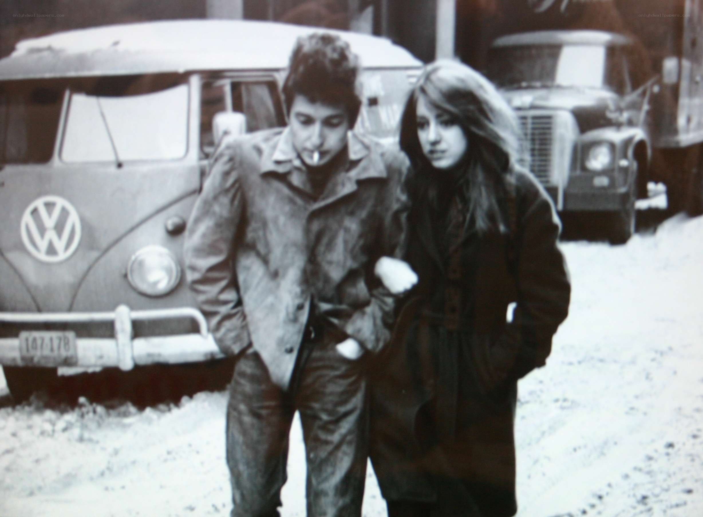 Couple in snowy street