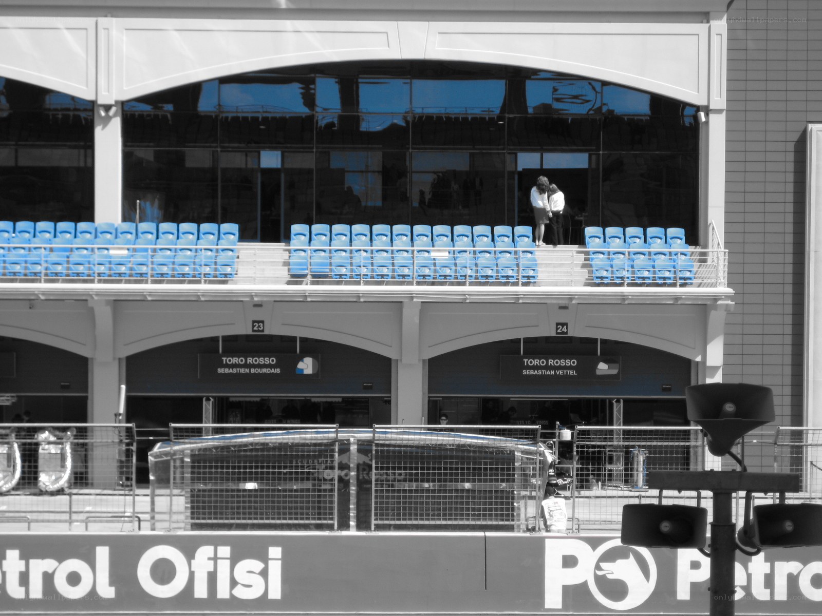 Couple in stadium seating