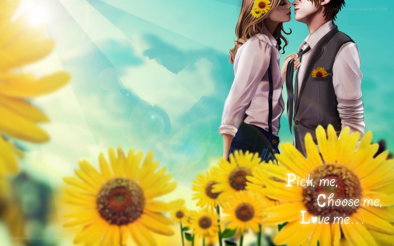 Couple in sunflower field