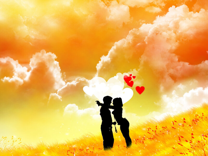 Couple in sunset field