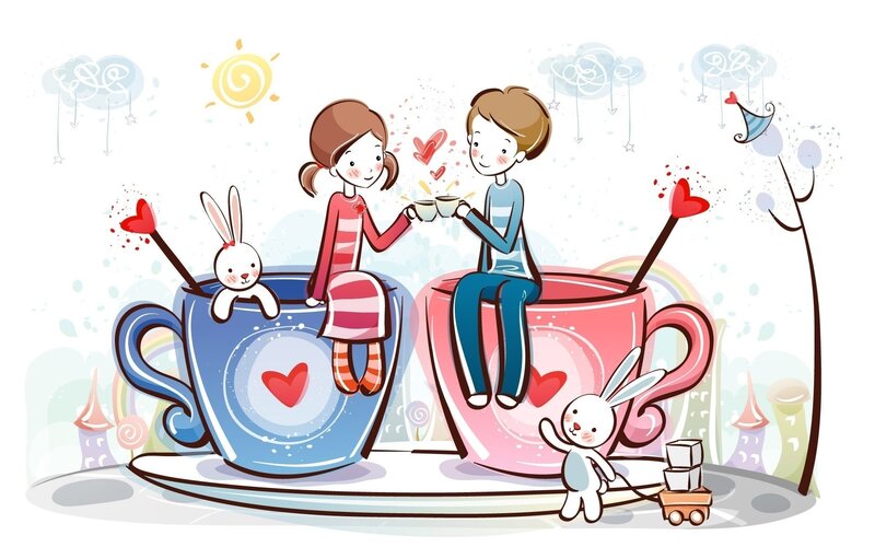 Couple in Teacups — Blue