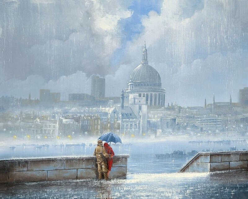 Couple in the rain by St Paul's