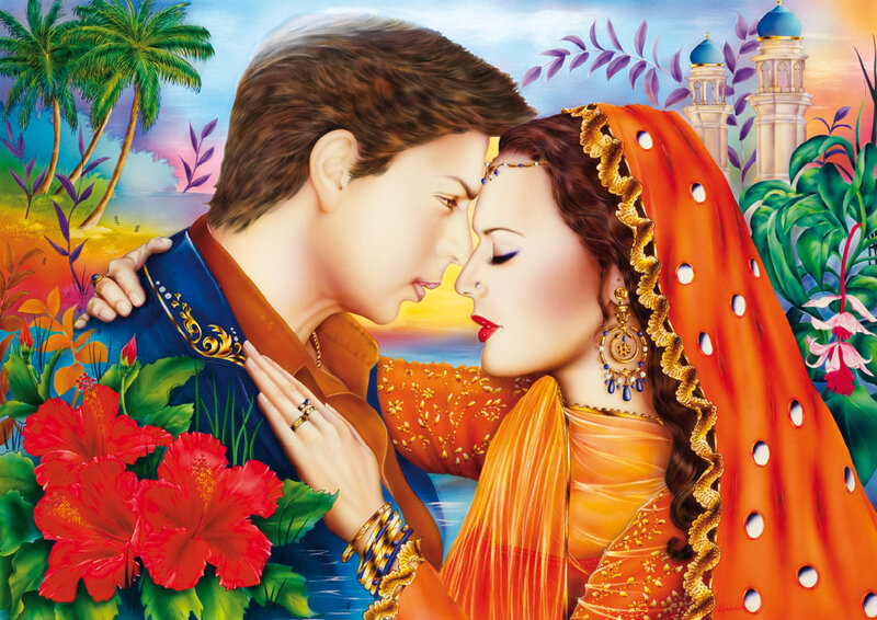 Couple in Traditional Attire — Orange, Romantic