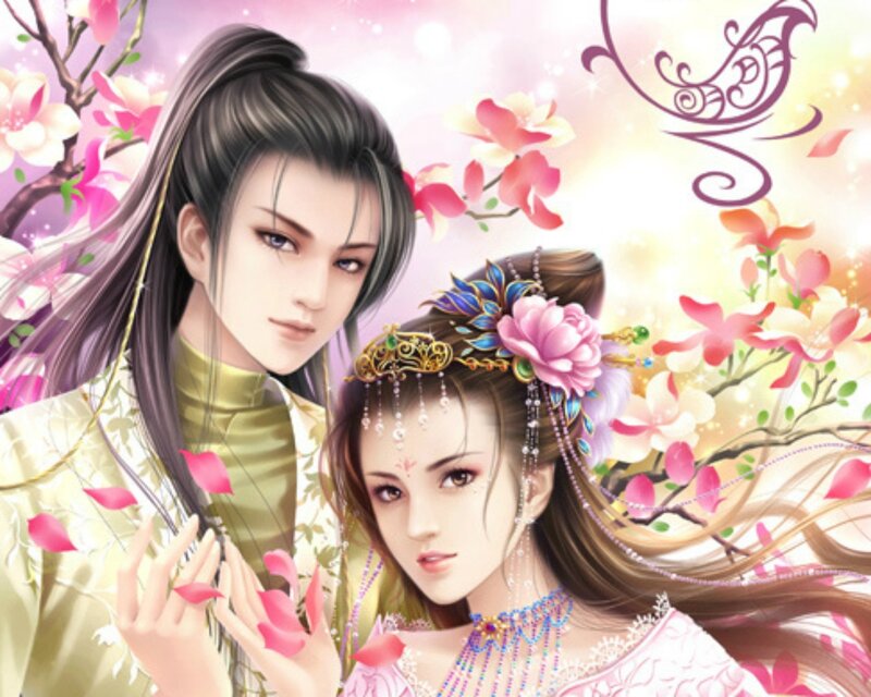 Couple in Traditional Attire — Pink, Romantic, Spring